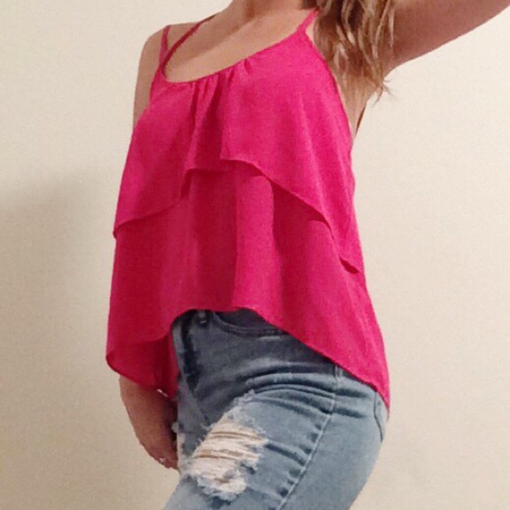❇️3/$30❇️ F21 || Hot Pink Crossback Ruffle Tank Top - Picture 4 of 8